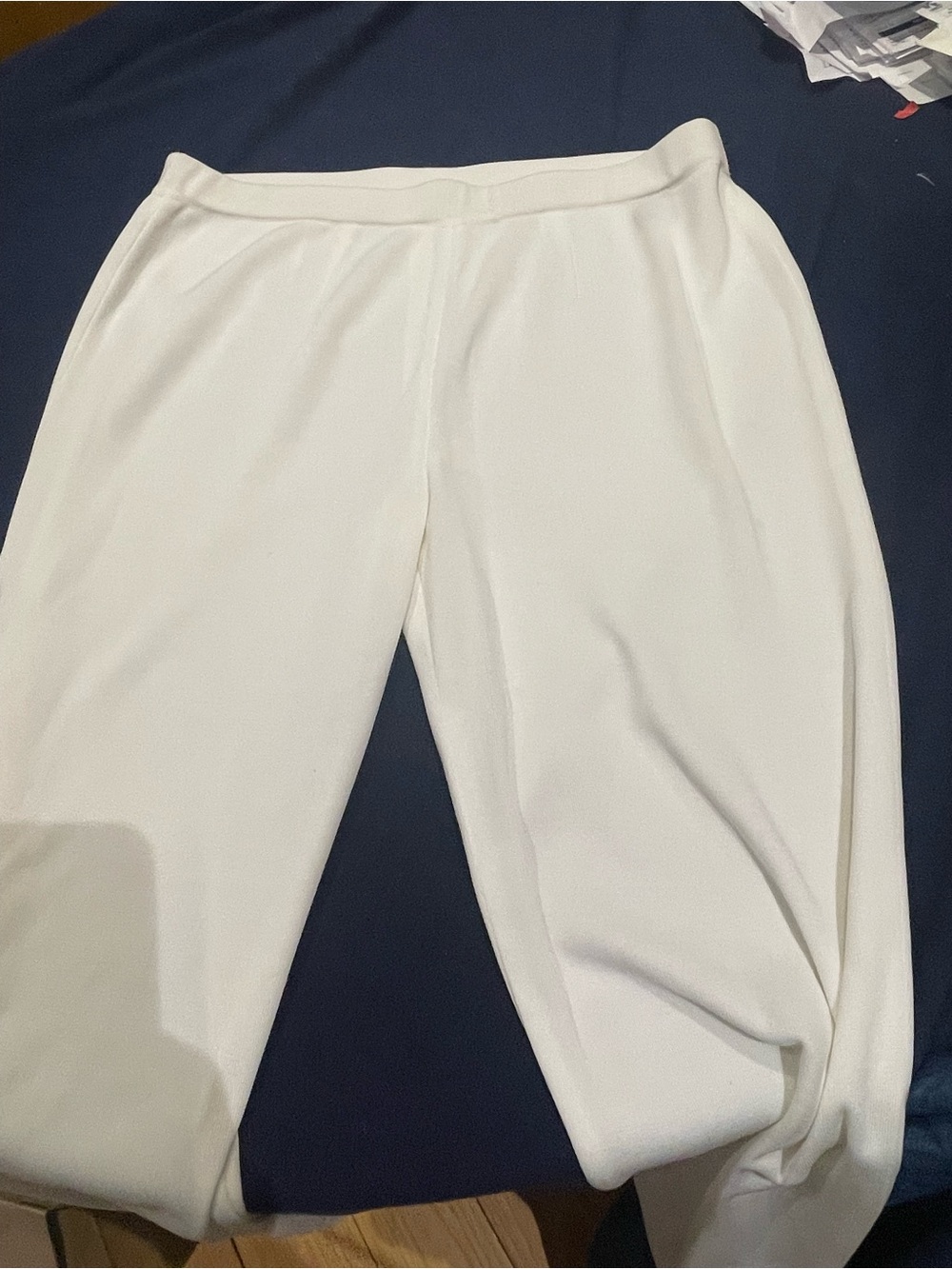 Misook White Pull-On Wide Leg Crepe/knit Trousers